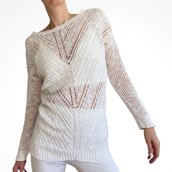 Motherhood Maternity Sweaters - Motherhood Maternity white knit see through crew neck pullover Sweater, M
